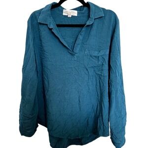Cloth & Stone Teal Blue Viscose Roll Tab Sleeve Henley Top C1684-492-302 Size M